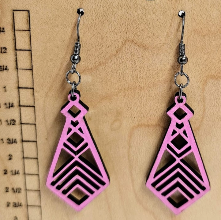 Wood Earrings Geometric Style  Pink