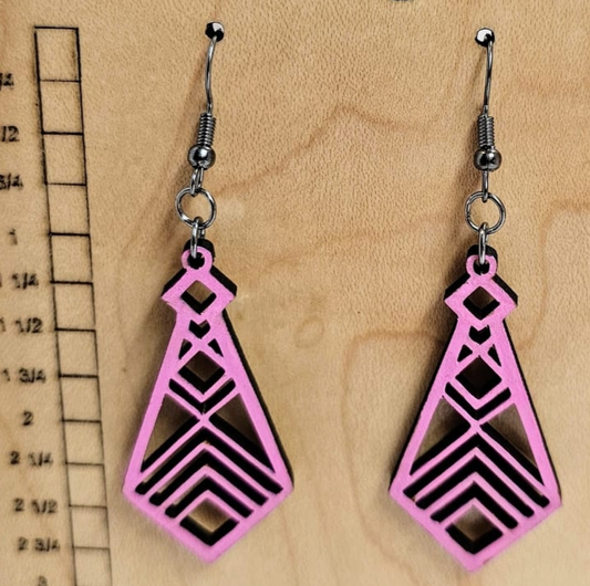Wood Earrings Geometric Style  Pink