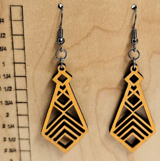 Wood Earrings Geometric Style  Yellow