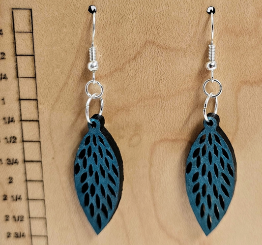 Wood Earrings Leaf Style Blue