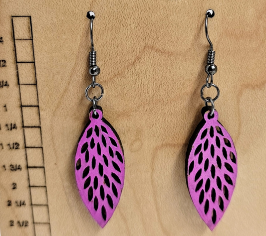 Wood Earrings Leaf Style Pink