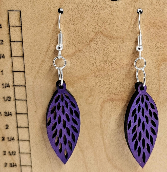 Wood Earrings Leaf Style Purple