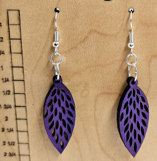 Wood Earrings Leaf Style Purple