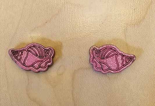 Wood Stud Earrings Conch Shell Pink
