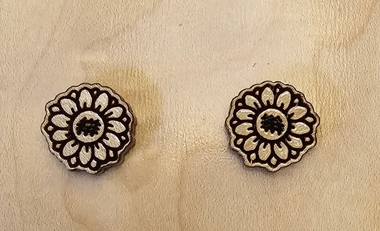 Wood Stud Earrings Flower (3) Natural Wood Color