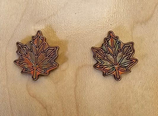 Wood Stud Earrings Leaf (1) Fall Colors