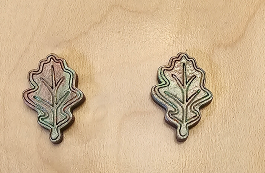 Wood Stud Earrings Leaf (2) Fall Colors