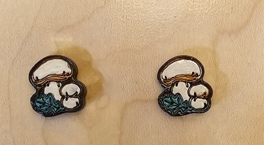 Wood Stud Earrings Mushrooms