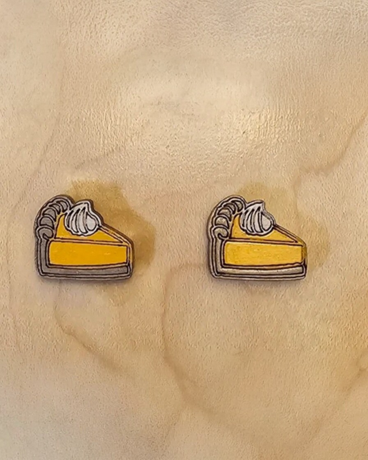 Wood Stud Earrings Pie Slice