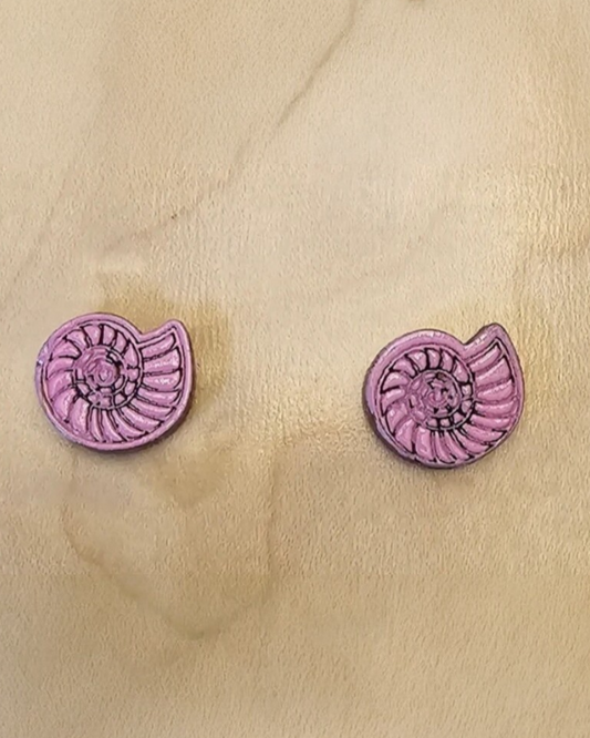 Wood Stud Earrings Sea Shell Shaped - Pink